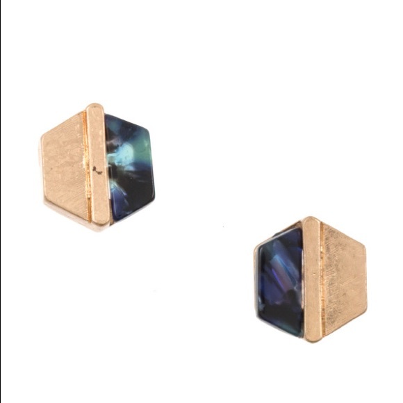 Tayzani Jewelry - Gold & Deep Blue Hexagon Geometric Stud Earrings